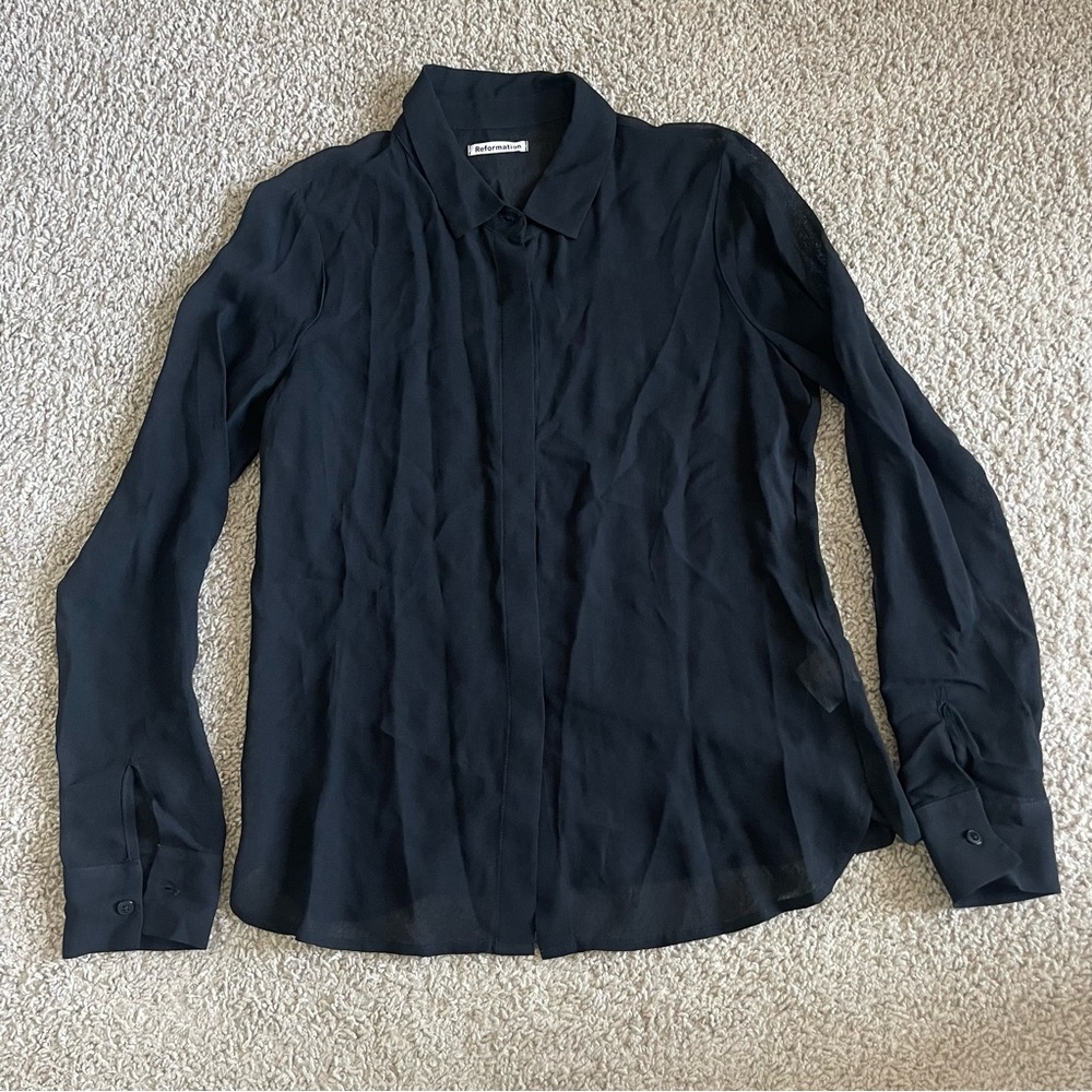 Reformation Mesh Button Down Long Sleeve Shirt